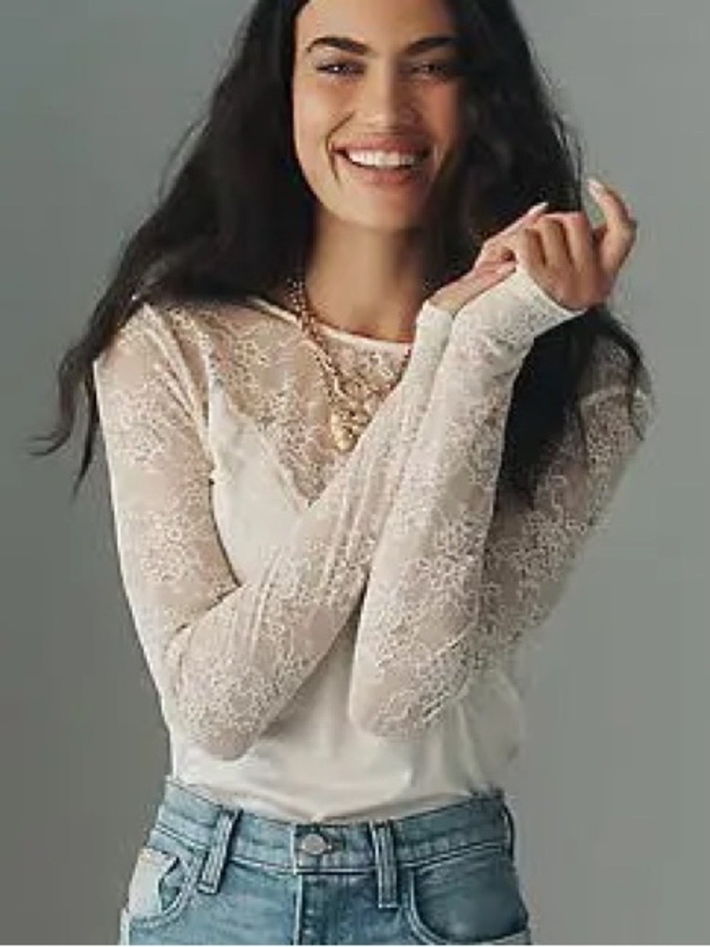 Anthropologie Long-Sleeve
Lace Mix Top - Picture 4 of 9